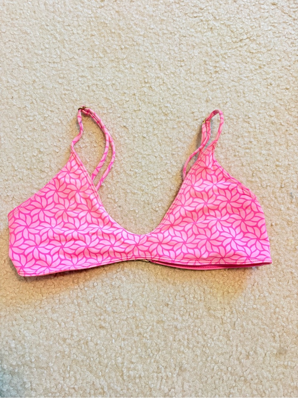 Pink Patterned Triangle Bikini Top